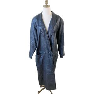Vintage 80s/90s Cassidy Black Leather Long Coat/Duster Double Breasted Size L